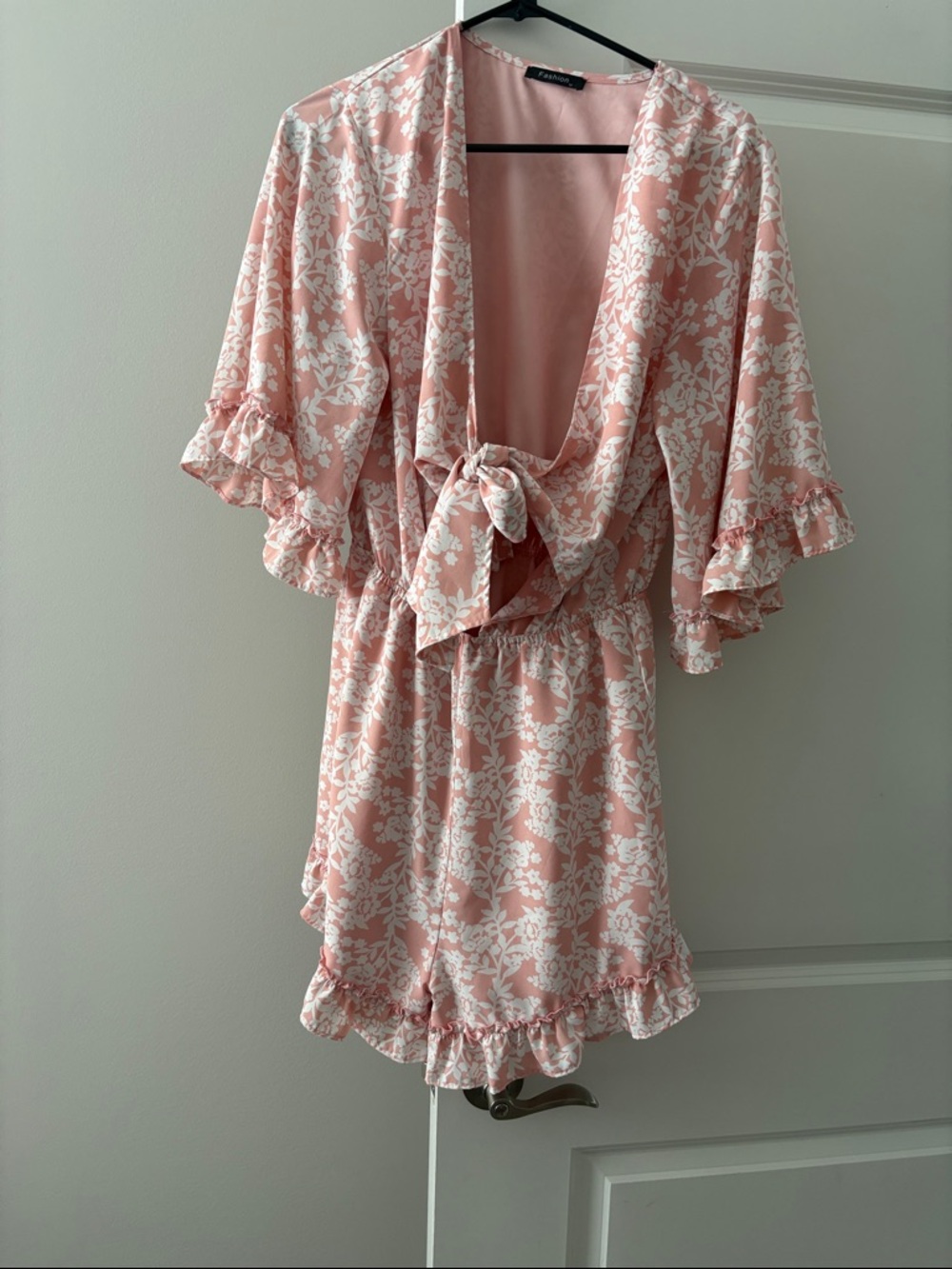 Amazon Pink and White Floral Tie-Front Romper